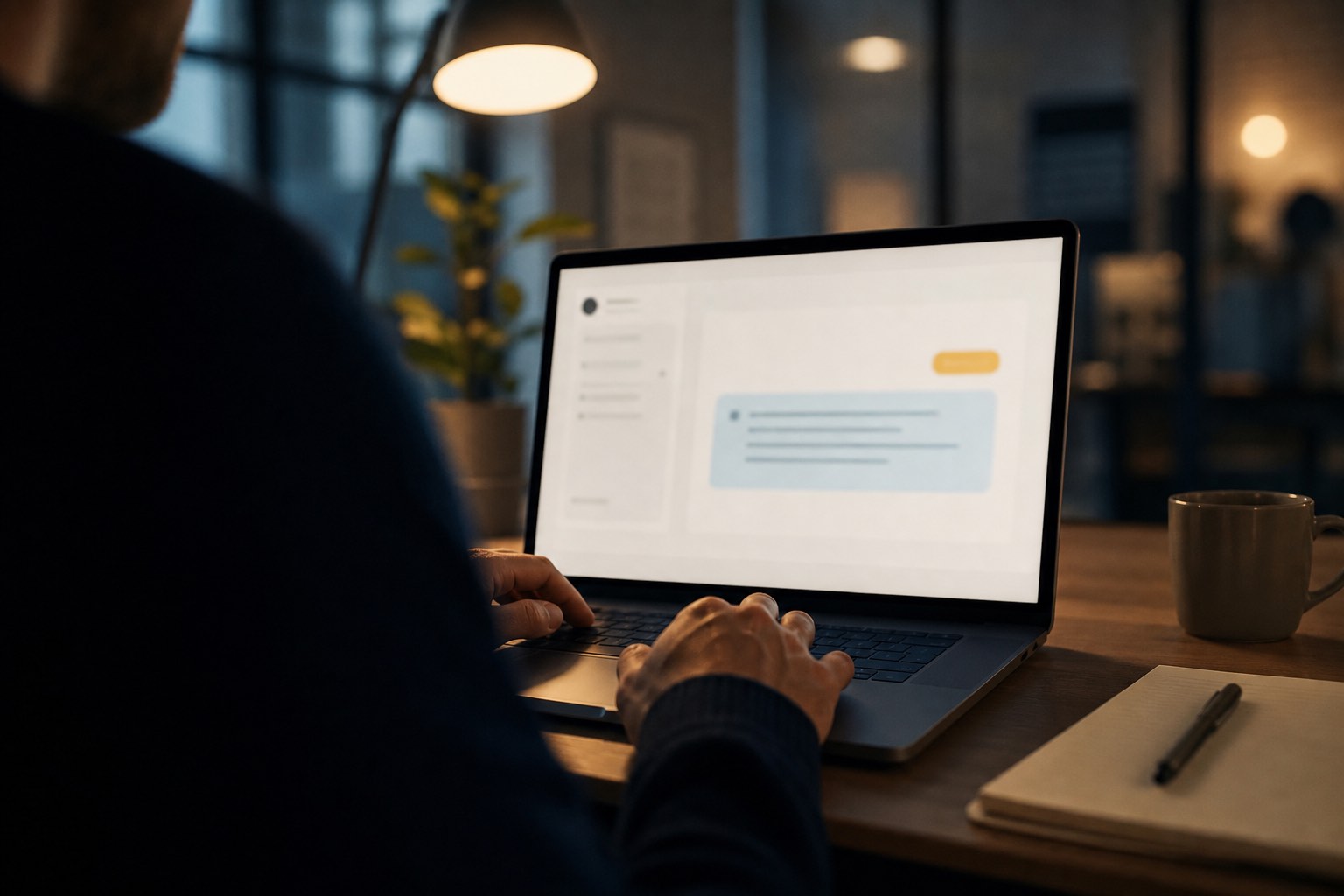 Arbetsgivare får svar av Kollego på sin laptop en sen kväll